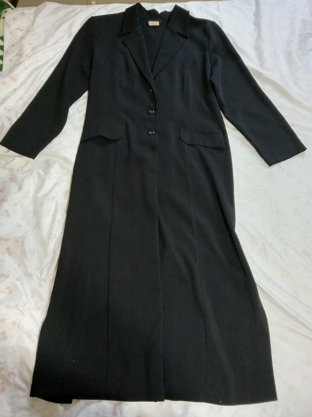 Vintage Pariscope Black Maxi Coat Dress 90s Minimalist Duster Jacket Size 15